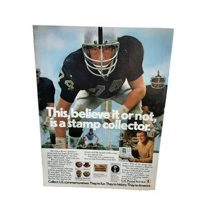 1977 USPS Stamps Dave Rowe Oakland Raiders Original Print Ad vintage 70s